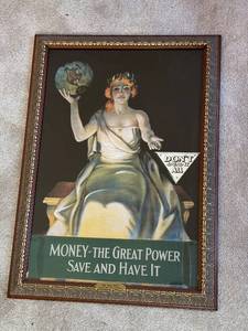 lot 26 image: Antique Framed Artwork Money - the Great Power