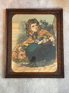 lot 28 image: Framed Antique Lithograph Print of Little Red Riding Hood