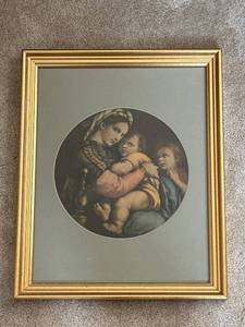 lot 592 image: Framed Vintage Artwork of Mother and Child
