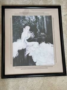 lot 596 image: Framed Art Print by Icart with Feather Dress Design