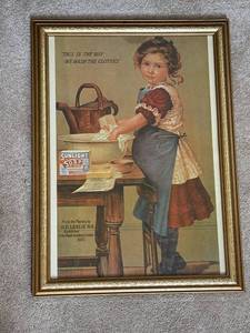 lot 598 image: Framed Vintage Sunlight Soap Advertisement Print