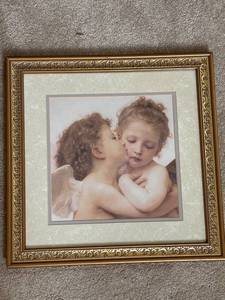 lot 635 image: Framed Cherub Kissing Angel Art Print 16 x 14