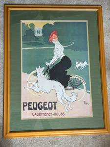 lot 640 image: Framed Vintage Peugeot Bicycle Advertising Poster