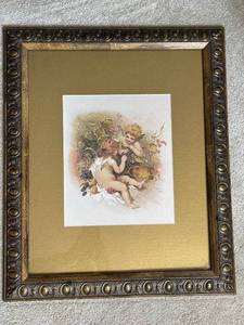 lot 650 image: Framed Vintage Artwork with Angelic Figures
