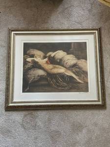 lot 662 image: Framed Art Print by Louis Icart - Vintage Nude Study