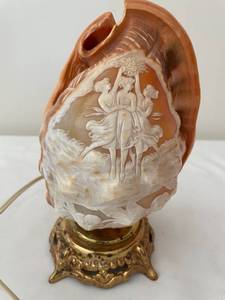 Vintage Carved Cameo Shell Lamp with Ornate Brass Base