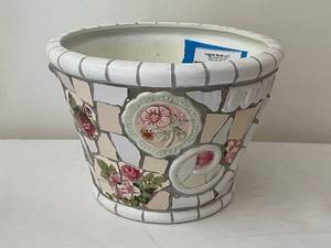 lot 703 image: Mosaic Floral Ceramic Planter, 8 Tall