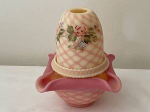 Fenton Burmese Fairy Lamp Hand-Painted Glass Globe & Lamp Shade Set