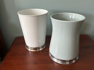 lot 87 image: Set of 2 Decorative Ceramic Vases with Silver Plated Bases