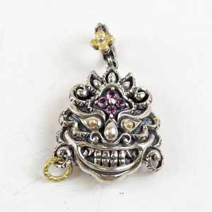 Barbara Bixby Rhodolite Accented Tibetan Mask sterling and 18K yellow gold Enhancer.