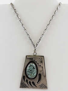 B. Bagay  Navajo Turquoise Bear Paw Sterling Silver Pendant Necklace .
