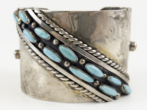 Navajo Turquoise & Coral Inlaid Sterling Silver Cuff Bracelet. ***Low Reserve***