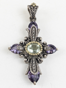 lot 8 image: Barbara Bixby Multi-Gemstone sterling and 18K yellow gold Enhancer. Estimated Replacement value $450