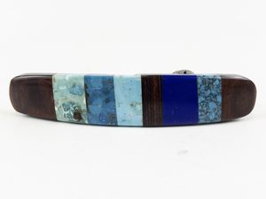 lot 12 image: Wood, Turquoise, & Lapis Inlaid Native American Barrette.