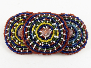 lot 13 image: Multi-Colored Glass Beaded Round Native American Barrette.
