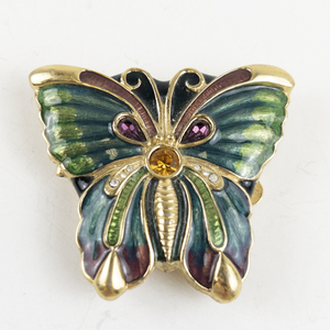 lot 17 image: Estee Lauder  1993 Gorgeous Enameled Butterfly Gold Tone Base Metal Solid Perfume Compact .