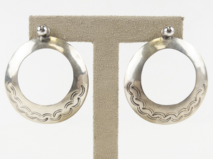 lot 22 image: Navajo Etched Open Circle Sterling Silver Earring Jackets With Studs..