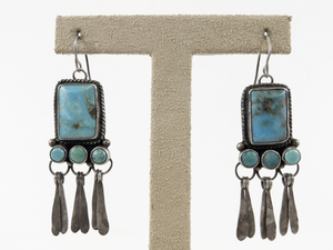 lot 23 image: Unmarked (Navajo) Turquoise Tassel Sterling Silver French Wire Dangle Earrings .