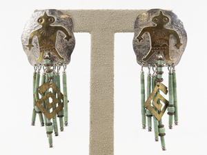 lot 24 image: Michael Redhawk  Navajo Turquoise Beaded Tassel Sterling Silver Dangle Earrings .