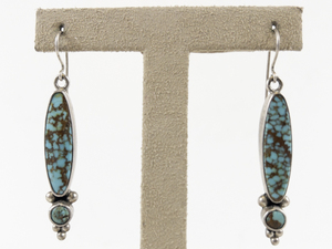 lot 25 image: Ron Wesley (Taos, New Mexico)  Turquoise Sterling Silver French Wire Dangle Earrings .