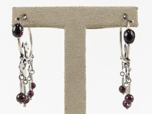 lot 27 image: Native American Amber Accented Road Runner Sterling Silver Hoop Earrings .