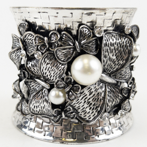 lot 31 image: Huge Butterfly Silver Tone Base Metal Cuff Bracelet.