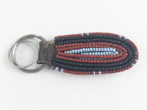 lot 44 image: Black, Red, & Blue Glass Beaded Native American Key Chain.