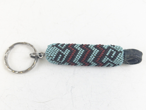 lot 45 image: Black, Red, & Blue Glass Beaded Native American Key Chain.