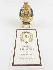 lot 59D image: Joan Rivers The Timepiece Enamel Egg Clock. Imperial Treasures I.. (Missing Clock) Has Certification Card.