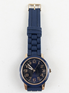 lot 60G image: Navy Blue &Rose Tone stainless steel and base metal Quartz Analog watch. New Battery Installed