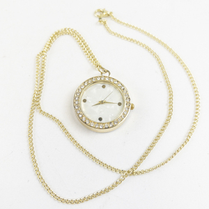 lot 60M image: Mother of Pearl Gold Tone stainless steel and base metal Quartz Pocket Watch. New Battery Installed