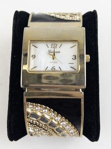 lot 60N image: Ladys Geneva  Boho Rainbow Gold Tone stainless steel Quartz Analog watch. New Battery Installed