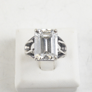 lot 66 image: Emerald Cut CZ Sterling Silver Ring. Size 7.75 - 8.