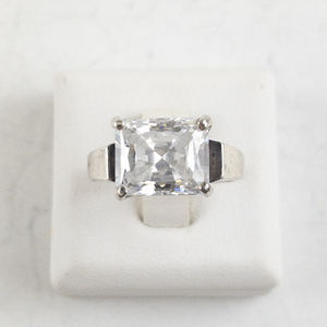 lot 70 image: Radiant Cut CZ Sterling Silver Engagement Style Ring. Size 7.75 - 8.