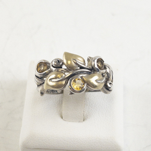 lot 81 image: Barbara Bixby Citrine Vine & Leaf sterling And 18K Yellow Gold Ring. Size 9 - 9.25.