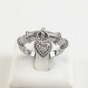 lot 82 image: Judith Ripka Diamonique Heart Charm Sterling Silver Ring. Size 8 - 8.25.