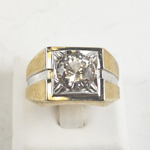 lot 90 image: Esposito  Mens Two Tone 18K HGE Solitaire Engagement Ring. Size 10.75 - 11.