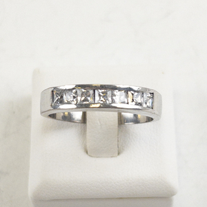 lot 92 image: Channel Set Silver Tone Base Metal Band. Size 11 - 11.25.