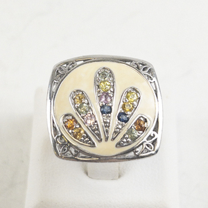 lot 94 image: Sima K  Enamel Multi-Colored Sapphire Sterling Silver Statement Ring . Size 8 - 8.25.