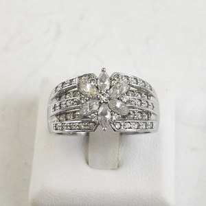 lot 100 image: Flower CZ Sterling Silver Statement Ring . Size 10 - 10.25.