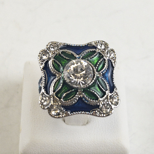lot 102 image: Blue & Green Enamel Base Metal Statement Ring . Size 5.75 - 6.