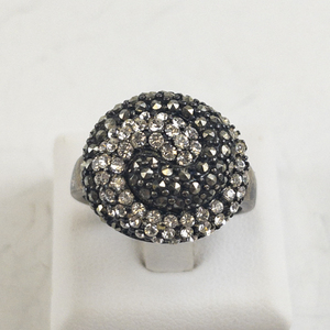 lot 103 image: White & Black Rhinestone & Marcasite Spiral Bronze Tone Base Metal Statement Ring . Size 10 - 10.25.