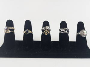 lot 108 image: Group of 7 Gold & Silver Tone Base Metal  Rings . Size 7.75 - 8.