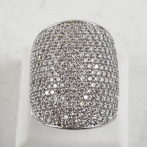 lot 119 image: Huge Pave CZ Silver Tone Base Metal Statement Ring . Size 7.5-8.