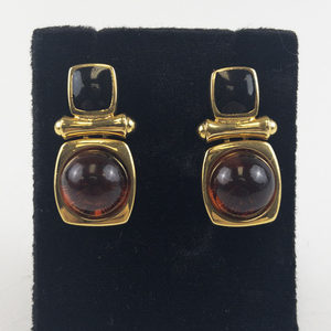 lot 121 image: Joan Rivers Red Cabochon & Black Onyx Gold Tone Base Metal Earrings .