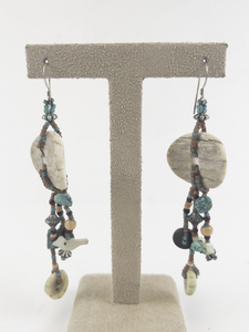 lot 124 image: Native American Turquoise Beaded Sterling Silver Dangle Earrings .