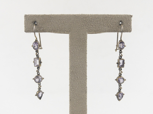 lot 125 image: Amethyst Sterling Silver Dangle Earrings .