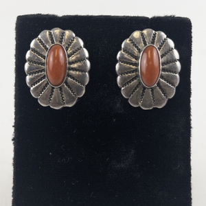 lot 126 image: Ww Navajo Carnelian Sterling Silver Stud Earrings .