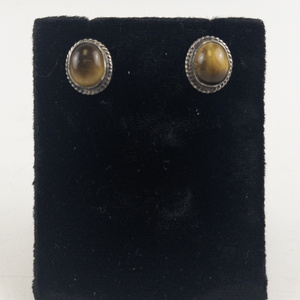 lot 130 image: Cats Eye Sterling Silver Stud Earrings .