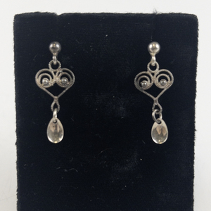 lot 137 image: Vintage Norwegian Solji Heart Sterling Silver Dangle Earrings .